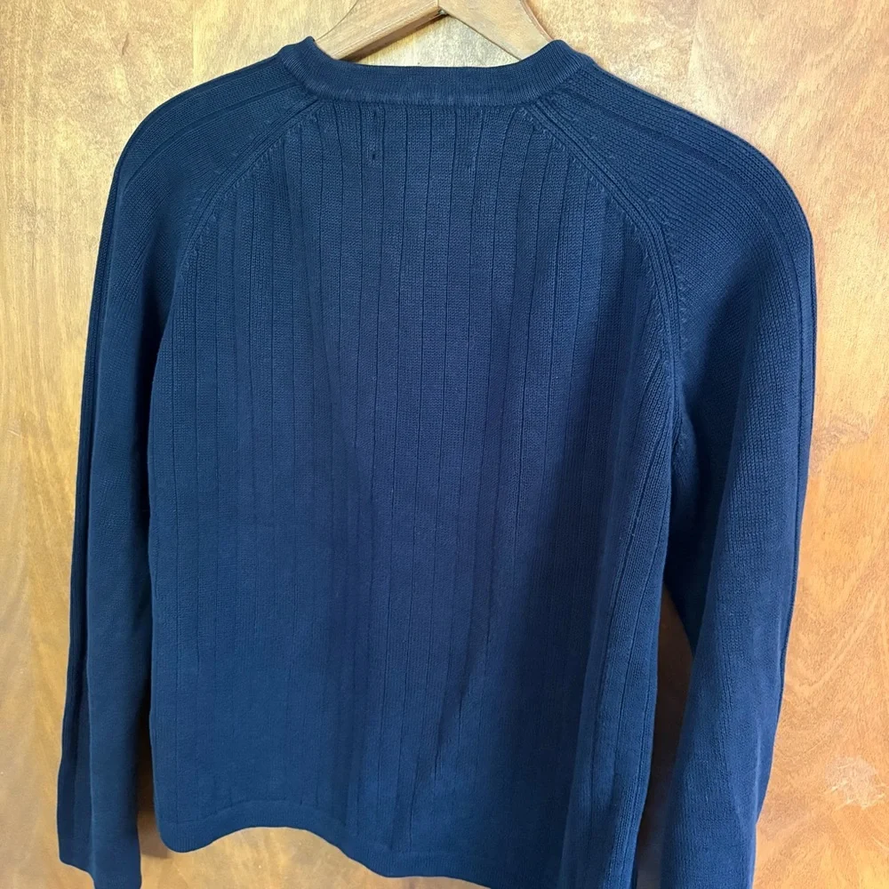 VINTAGE Men's Abercrombie & Fitch Navy Blue Cable Knit Sweater Y2K Preppy Logo